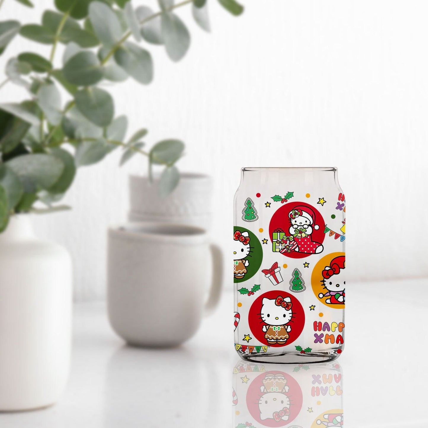 Kawai Kity and Friends Libbey Wrap png, Glass can Wrap Kawai Png, Instant Download PNG File Retro Floral Libbey Glass Wrap - VartDigitals
