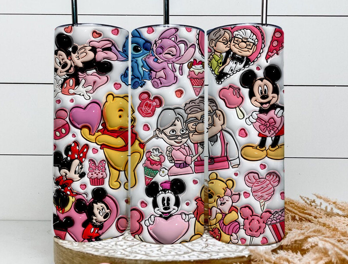 3D Inflated Stitch Valentine Tumbler Wrap, Mickey Minnie Valentine 3D Inflated Tumbler Wrap, Carl And Ellie Tumbler Png, Pooh Valentine - VartDigitals