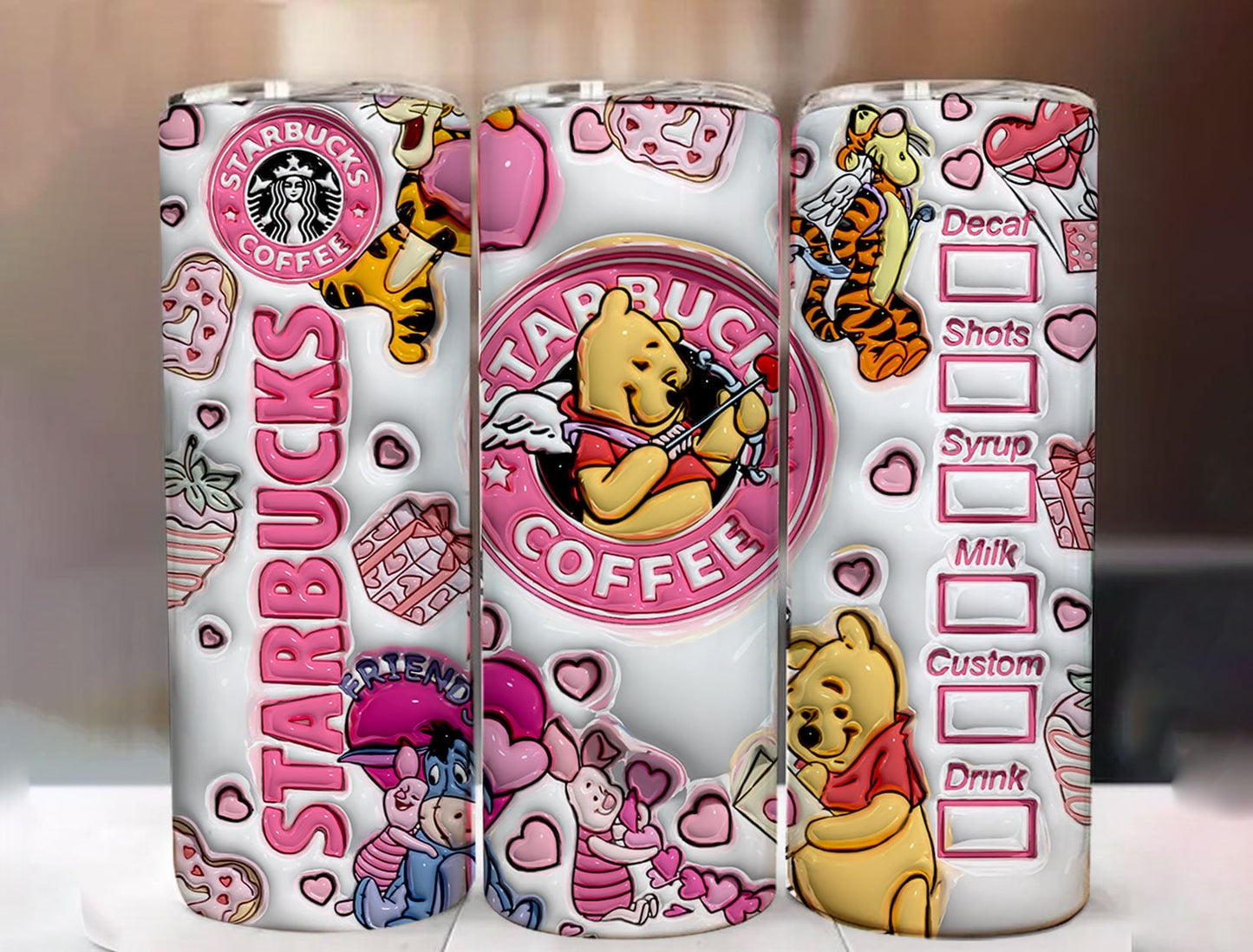 3D Inflated Pooh Valentine Tumbler Wrap, Winnie 3D Pink Valentine Inflated Tumbler Wrap, Happy Valentine Day,Valentine Tumbler Wrap,PNG File - VartDigitals