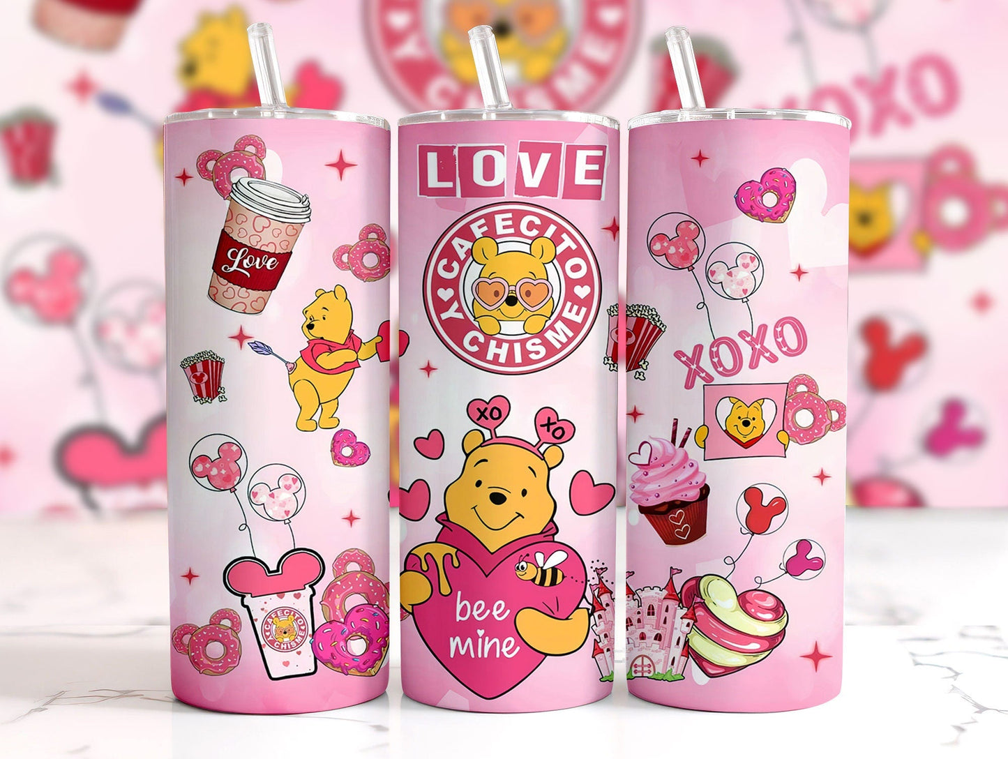 Cartoon Valentine 20oz Tumbler Wrap, Bear And Friends 3D Christmas Inflated Tumbler Wrap, Puffy Tumbler, Happy Valentine,Png Download - VartDigitals