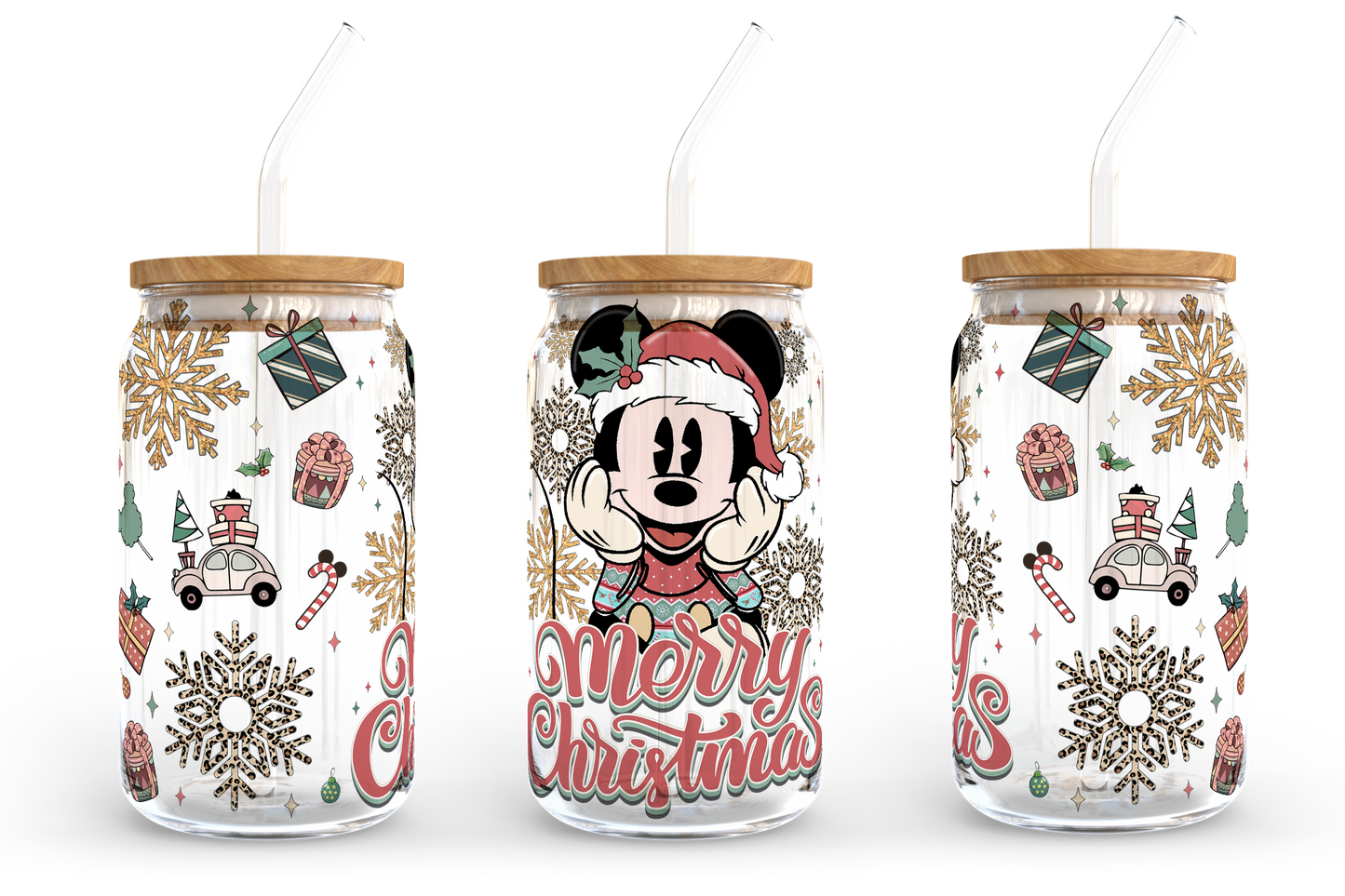 Cartoon Christmas 16 oz Glass Can Wrap Bundle, 16oz Libbey Glass Can, Christmas Tumbler, Christmas Glass Can, Can Glass Wrap, PNG Download