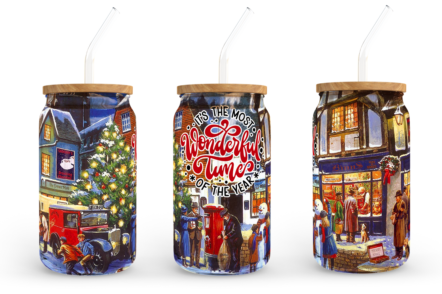It's the most wonderful time of the year, 16oz Libbey Glass Can Wrap Sublimation Design, Frosted Glass Can Wrap, Christmas PNG Download