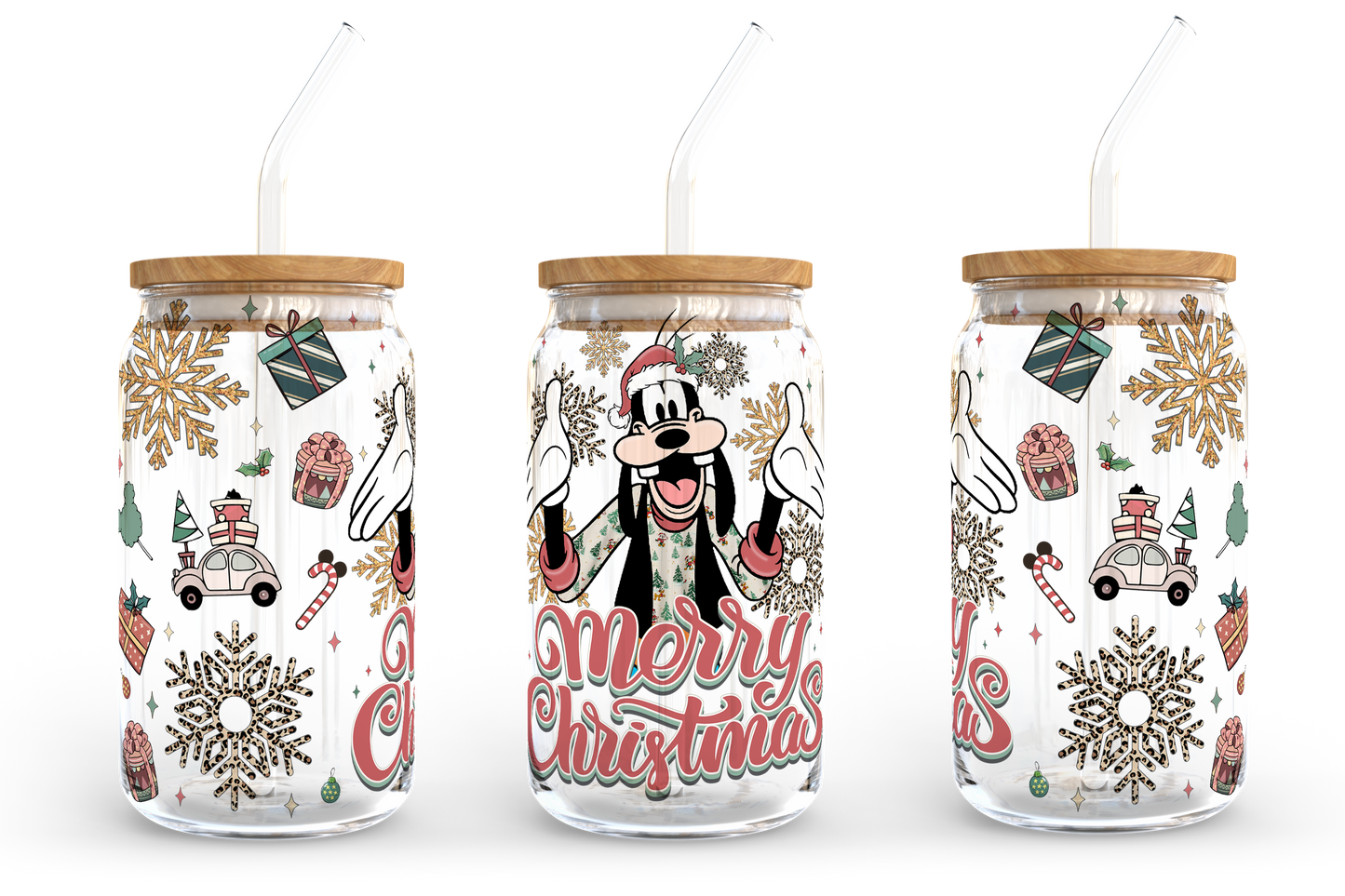 Cartoon Christmas 16 oz Glass Can Wrap Bundle, 16oz Libbey Glass Can, Christmas Tumbler, Christmas Glass Can, Can Glass Wrap, PNG Download
