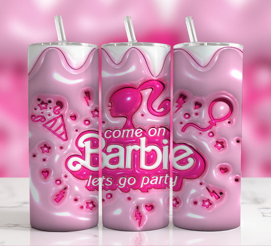 Barbie Tumbler Wrap PNG, 20oz Skinny Straight Wrap, Sublimation Designs, 3D Puffy Barbie Wrap, Full Tumbler Wrap, Barbie Tumbler Sublimation