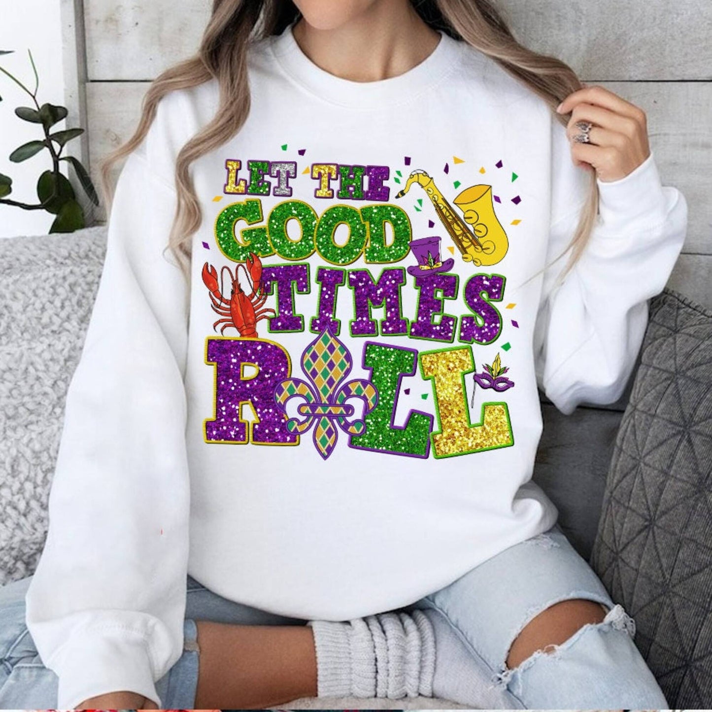 Let_s The Good Times Roll Faux Sequins PNG, Mardi Gras Fleur De Lis PNG Sparkly, Laissez Les Bon Temps Rouler Faux Sequins , Mardi Gras Png - VartDigitals