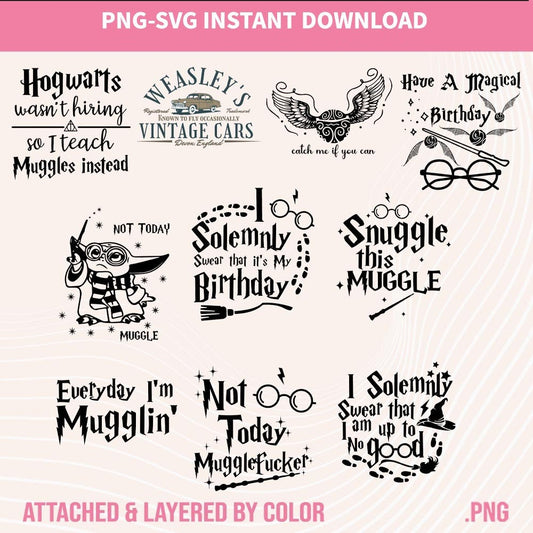 Magic Wizard Bundle Svg, Not Today Muggle, Harry Magic Png Files, Wizard PNG Bundle, Wizard Houses Svg, HP File Cut, I Solemnly Swear That - VartDigitals
