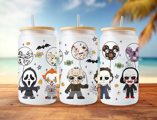 Horror png, Horror characters 16oz Libbey can Glass, Horror characters full glass can wrap, funny horror tumbler wrap, horror sublimation - VartDigitals