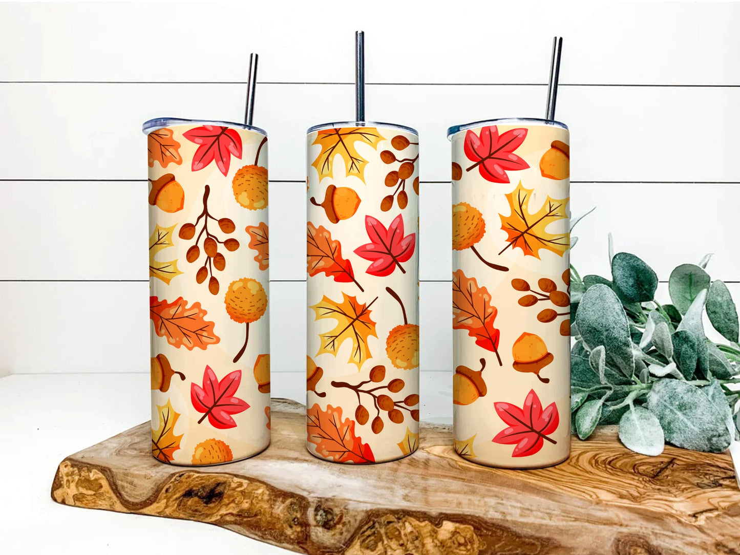 Fall 20 oz Skinny Tumbler Bundle, Fall Vibes Tumbler Wrap, Autumn Tumbler Sublimation Design, Hello Fall Tumbler Design - PNG