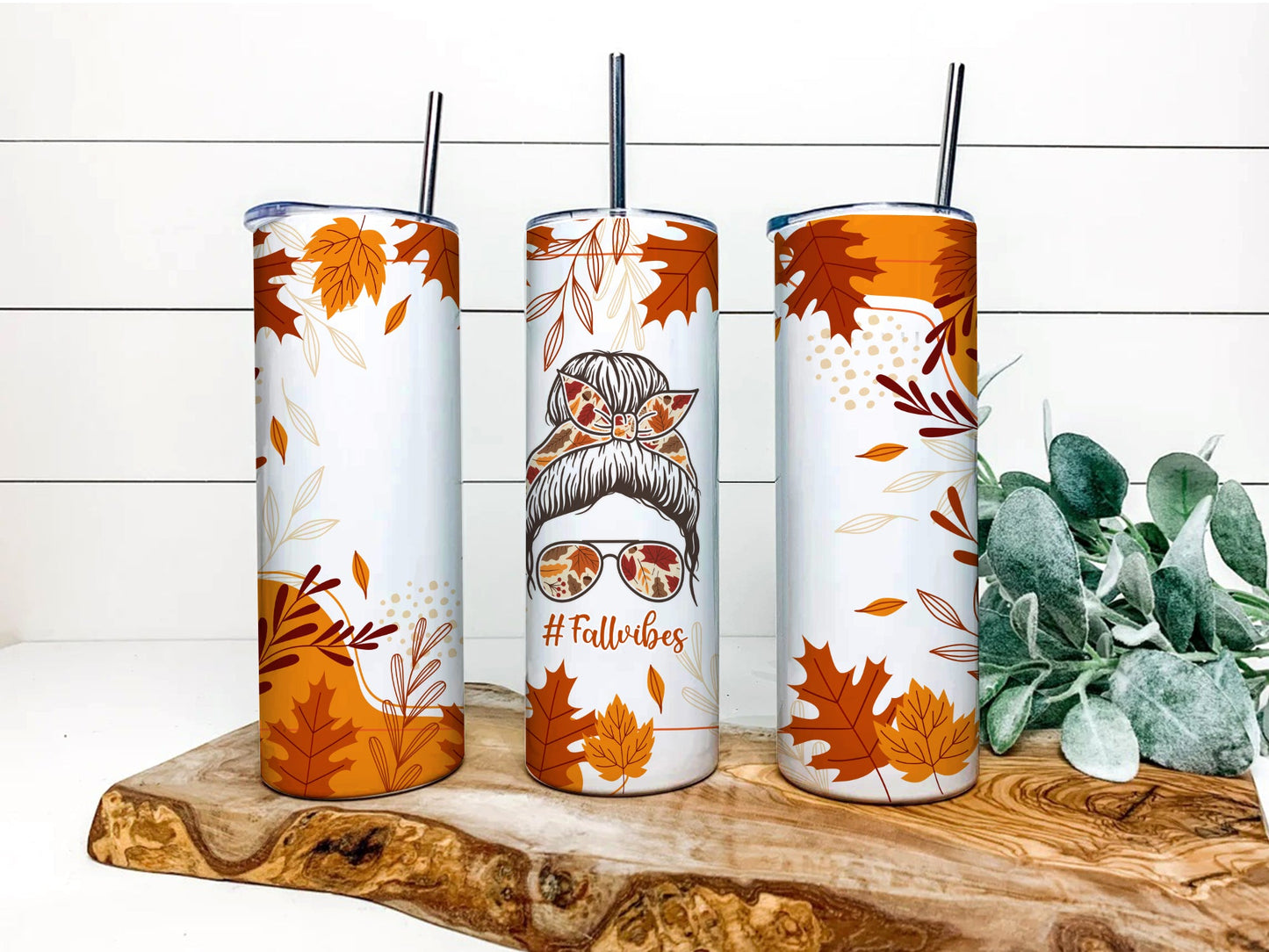 Fall 20 oz Skinny Tumbler Bundle, Fall Vibes Tumbler Wrap, Autumn Tumbler Sublimation Design, Hello Fall Tumbler Design - PNG