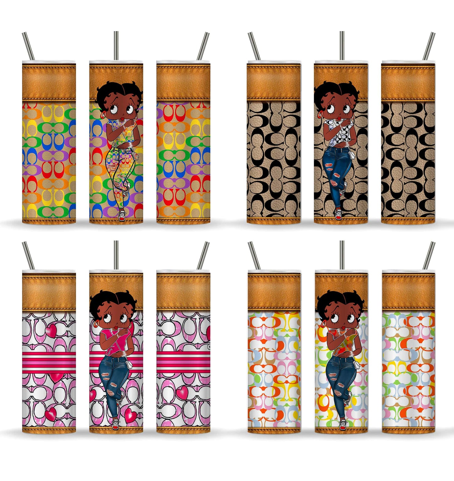 Retro Cartoon 80s Tumbler, Bags Pattern Tumbler, Betty 20oz Skinny Tumbler, Sublimation Designs,Betty Boop Custom Tumbler Wrap, Png Download