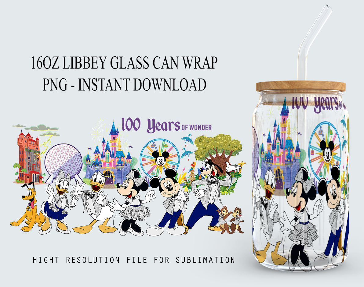 100th Anniversary Magical Castle Tumbler Wrap PNG, 16oz Libbey Can Glass, Cartoon Tumbler Wrap, Magic Kingdom, Magic Castle Can Glass Design - VartDigitals