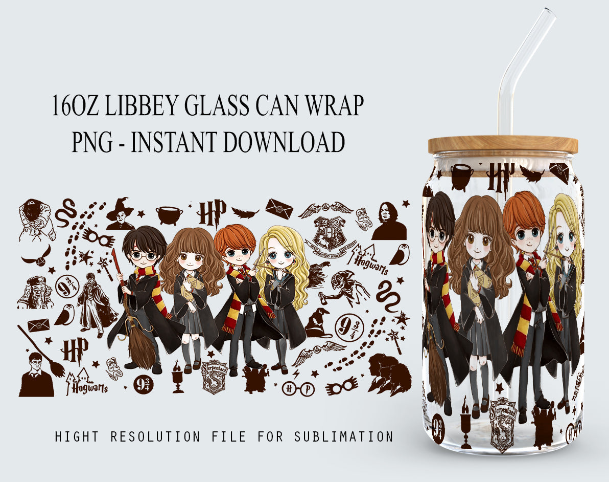 Potterhead PNG, 16oz Coffee Glass png, Libbey png, Libbey Glass PNG, Can Glass Wrap PNG, 16oz Can Glass png, Magic Can Glass Full Wrap png - VartDigitals