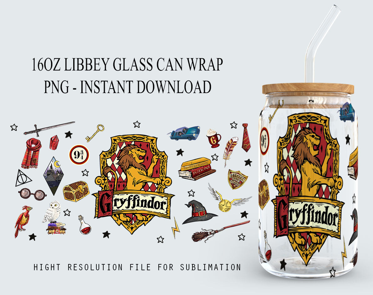 HP Magic Glass Can Wrap, 16oz Libbey Can Glass, Wizard School Can Glass Wrap, 16oz Coffee Glass, Magic Wizard Libbey Can Wrap, HP Glass Can 1 - VartDigitals
