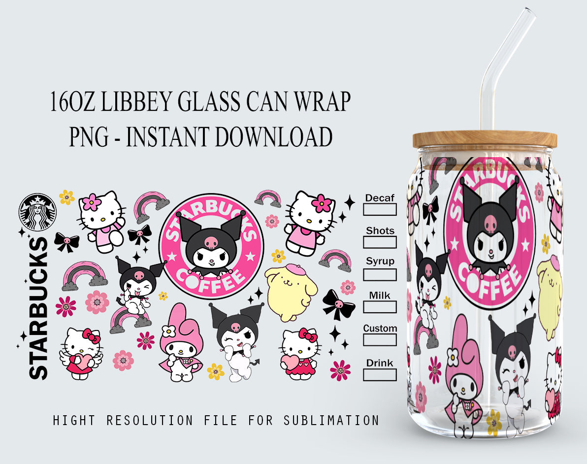 Bundle Kawaii Kitty Coffee Tumbler Wrap, Kitty Coffee, Kitty 16oz Can Glass Wrap, Kitty Tumbler Wrap, Pink Cat Tumbler, Instant Download 1 - VartDigitals