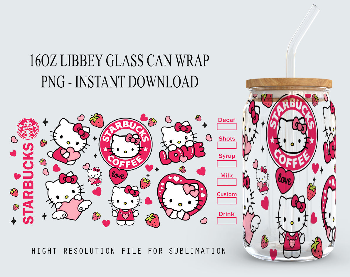 Bundle Kawaii Kitty Coffee Tumbler Wrap, Kitty Coffee, Kitty 16oz Can Glass Wrap, Kitty Tumbler Wrap, Pink Cat Tumbler, Instant Download 2 - VartDigitals