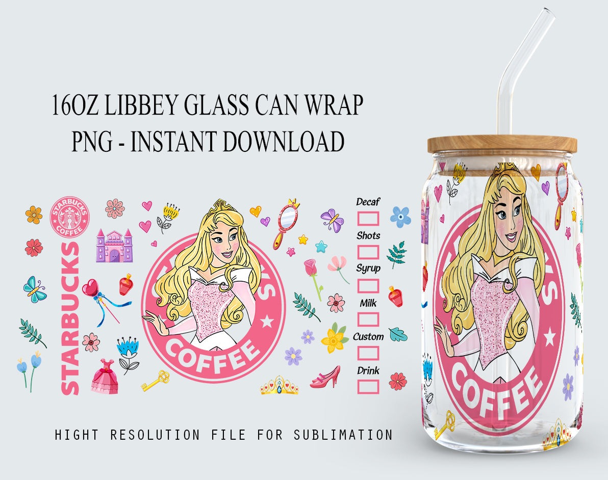 Princess Tumbler, Princess Glass Wrap, 16oz Glass Can Png, Libbey Can Glass 16oz, Princess Starbucks Wrap, Princess Png, Princess Images 2 - VartDigitals
