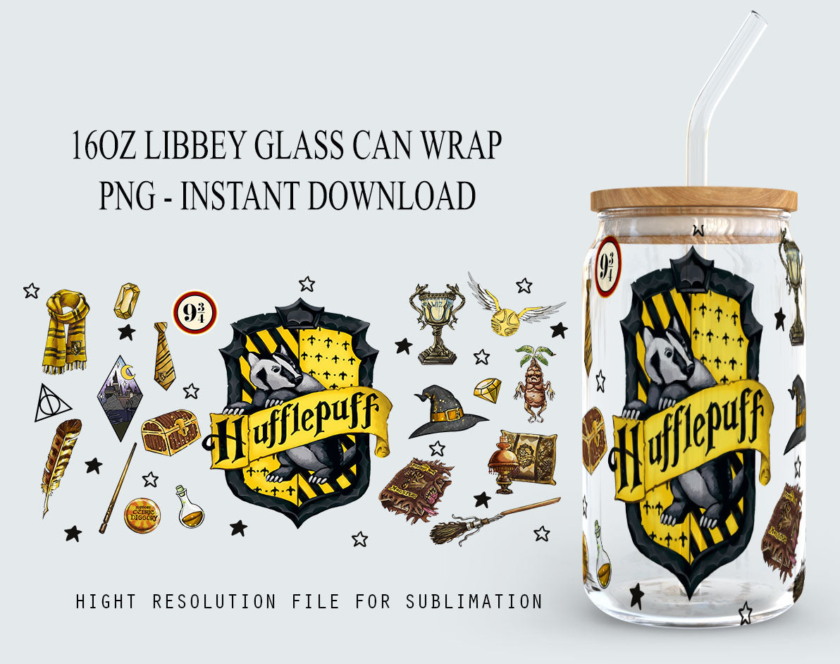 HP Magic Glass Can Wrap, 16oz Libbey Can Glass, Wizard School Can Glass Wrap, 16oz Coffee Glass, Magic Wizard Libbey Can Wrap, HP Glass Can 3 - VartDigitals