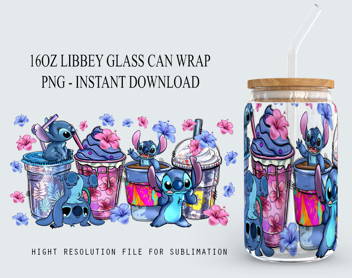 Stitch Coffee Cups Libbey Glass Png, Stitch Libbey Wrap Png, Coffee cups Libbey Glass png, Sublimation png Design Downloads - VartDigitals