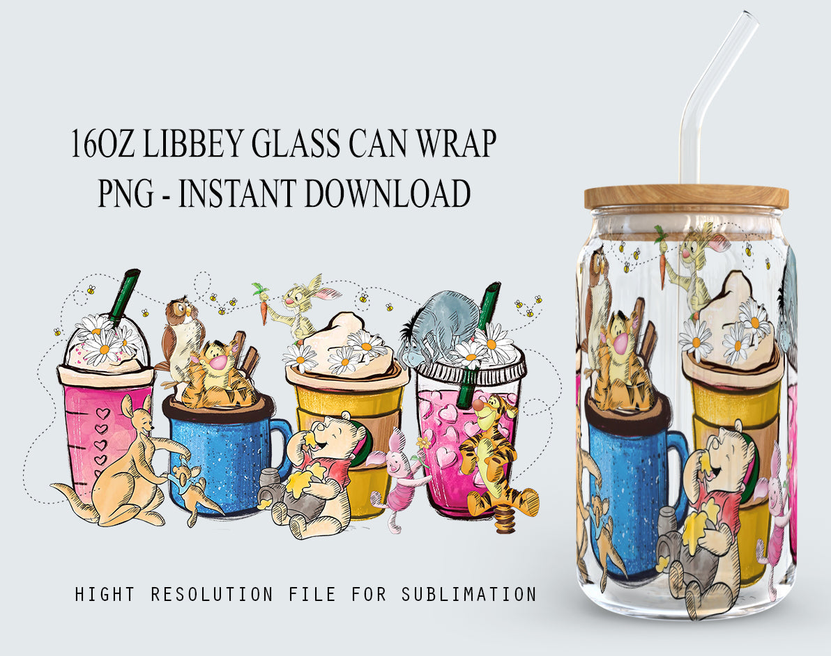 Cartoon 16oz Glass Can Wrap, Sublimation Glass Can Wrap, Cartoon Glass Can Wrap , Full Glass Can Wrap, Cartoon Tumbler, Tumbler PNG Download - VartDigitals