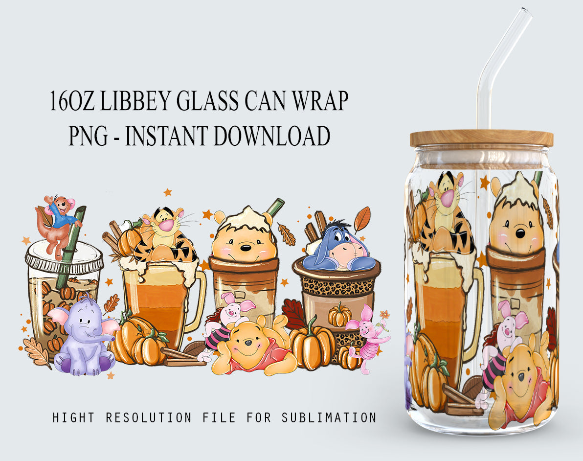 Winnie The Pooh, Eeyore, Tigger And Piglet Cup Wrap Png File DIGITAL DOWNLOAD 16oz Glass Tumbler - VartDigitals
