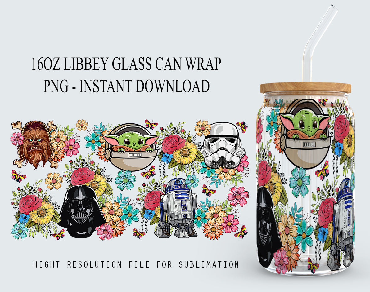 Star Wars Tumbler Wrap, 16oz Can Glass, Star Wars Png, Full Tumbler Wrap, Cartoon Tumbler, Can Glass Wrap, Png Instant Download - VartDigitals