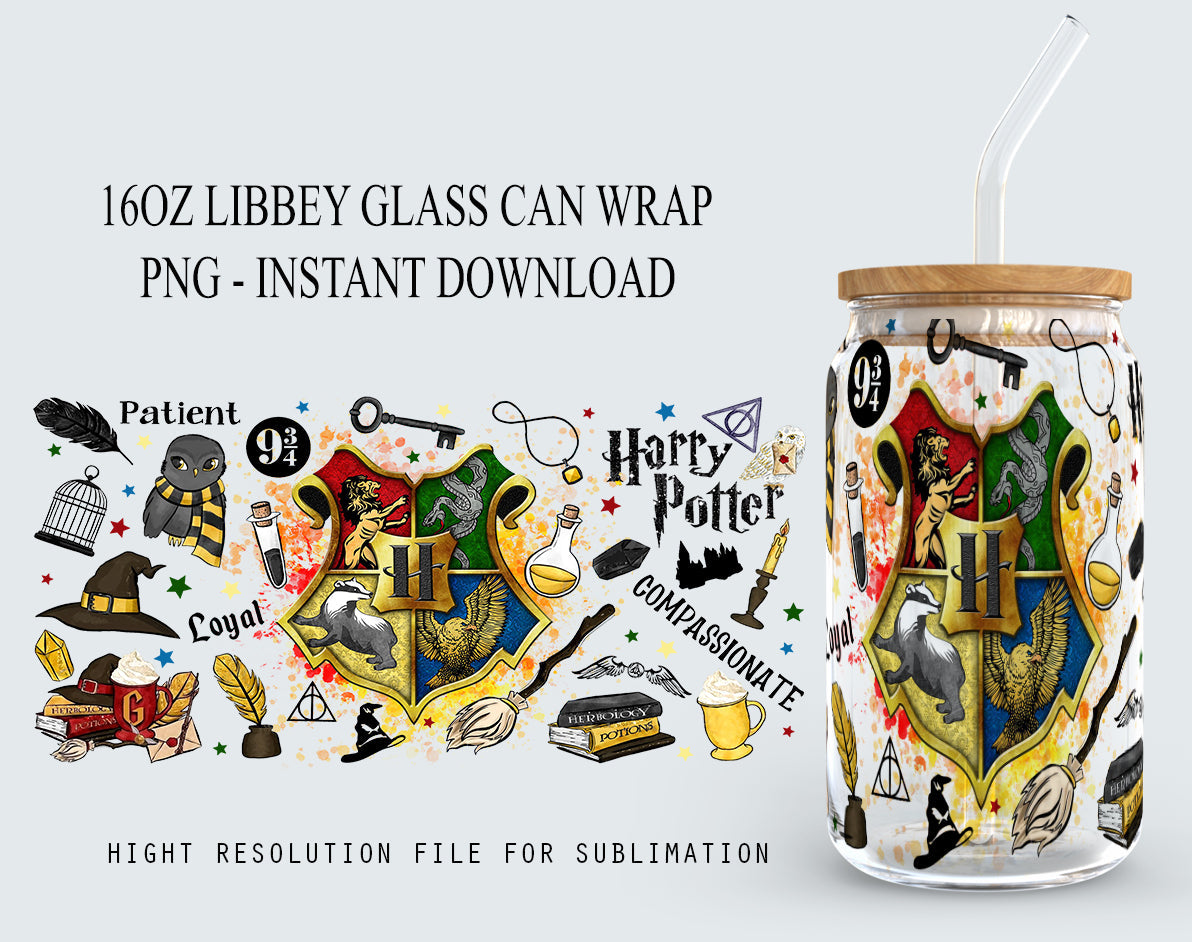 Magic Libbey Glass PNG, Can Glass Wrap PNG, 16oz Can Glass PNG, Wizard Can Glass Full Wrap png, 16oz Coffee Glass png, Libbey png - VartDigitals
