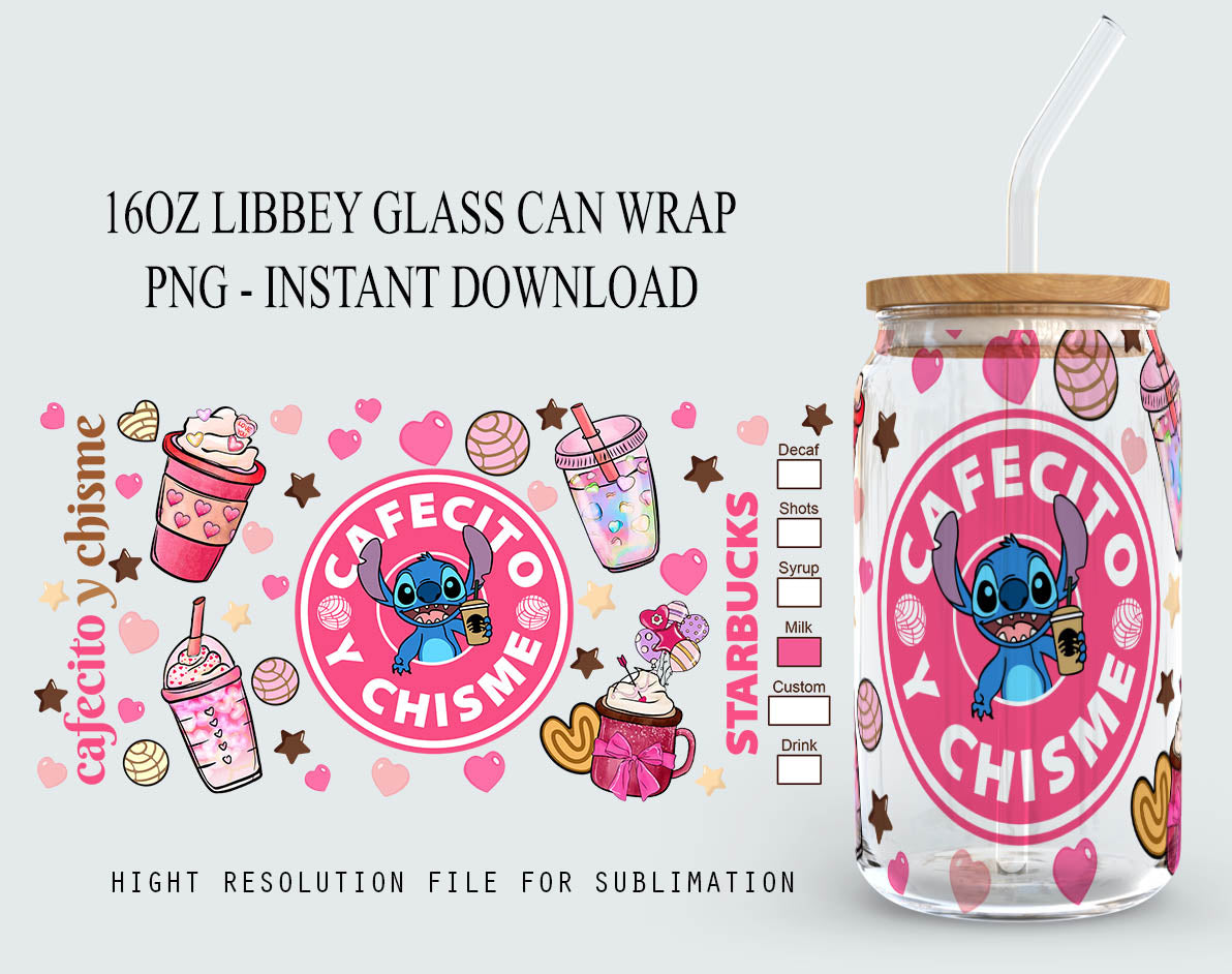 Stitch Coffee Can Glass Wrap, 16oz Can Glass Wrap, Stitch Coffee, Stitch Png, Can Glass Wrap, Sublimation Designs, Png Instant Download - VartDigitals