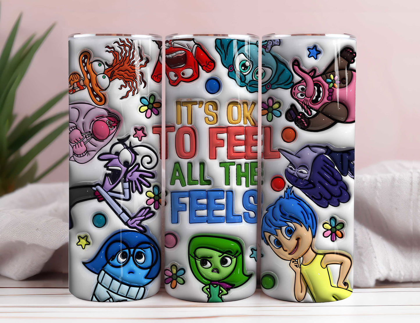 3D Friends Cartoon Emotions 20oz Tumbler Png, It’s Okay to Feel All the Feels Png, Mental Health Matter Png, Cartoon Png, Cartoon Characters Png, Anger, Joy