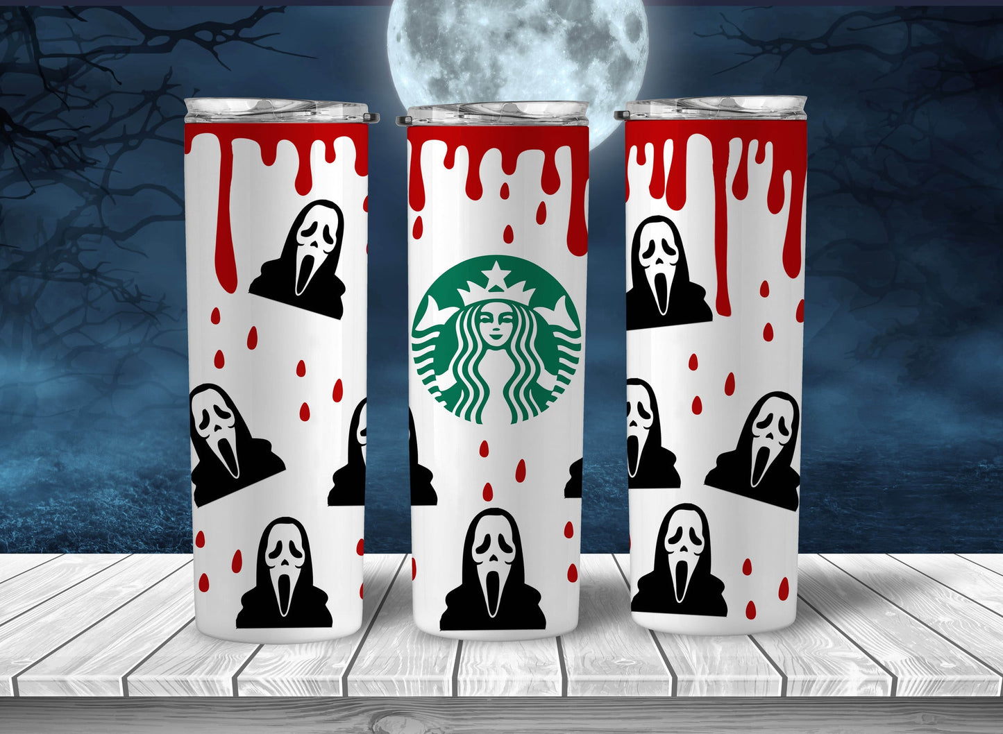 Horror Starbucks Tumbler Wrap PNG, Halloween Hororr Starbucks 20oz Skinny Tumbler Designs, Sublimation Designs PNG