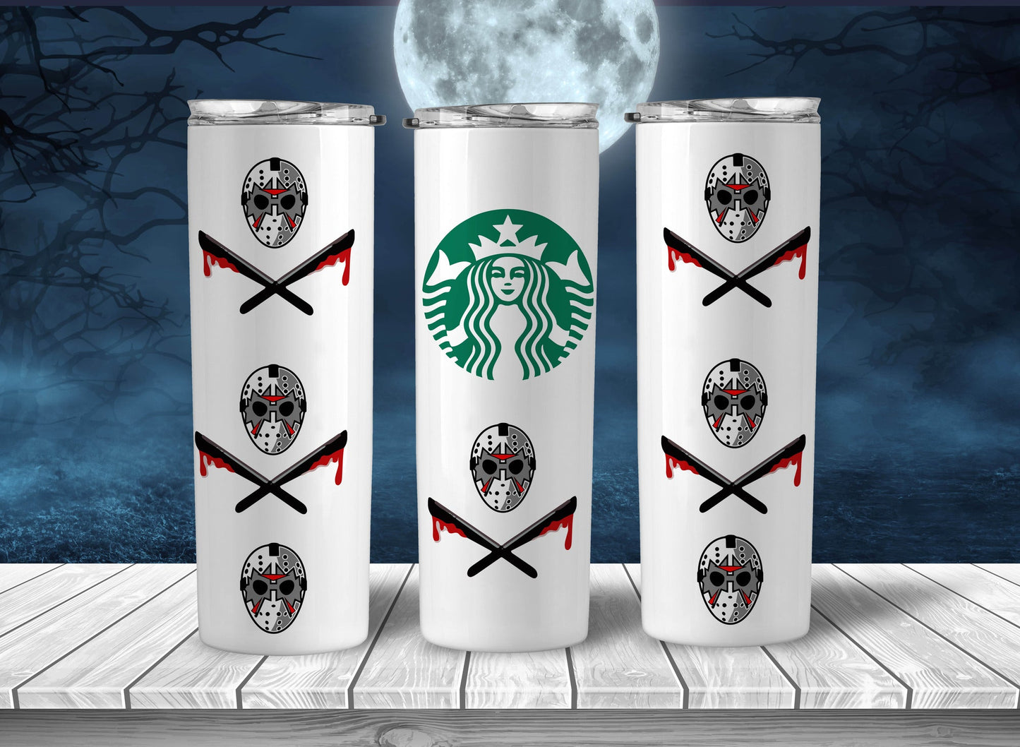 Horror Starbucks Tumbler Wrap PNG, Halloween Hororr Starbucks 20oz Skinny Tumbler Designs, Sublimation Designs PNG