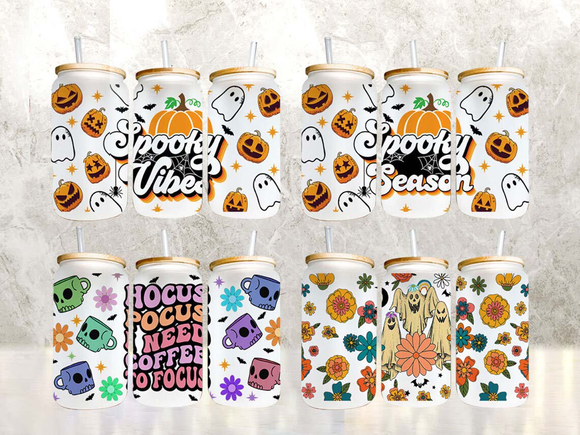 Bundle Halloween 16oz Can Glass, Halloween Can Glass, Spooky Can Glass, Spooky Vibes, Halloween Png, Can Glass Wrap, Png Instant Download - VartDigitals