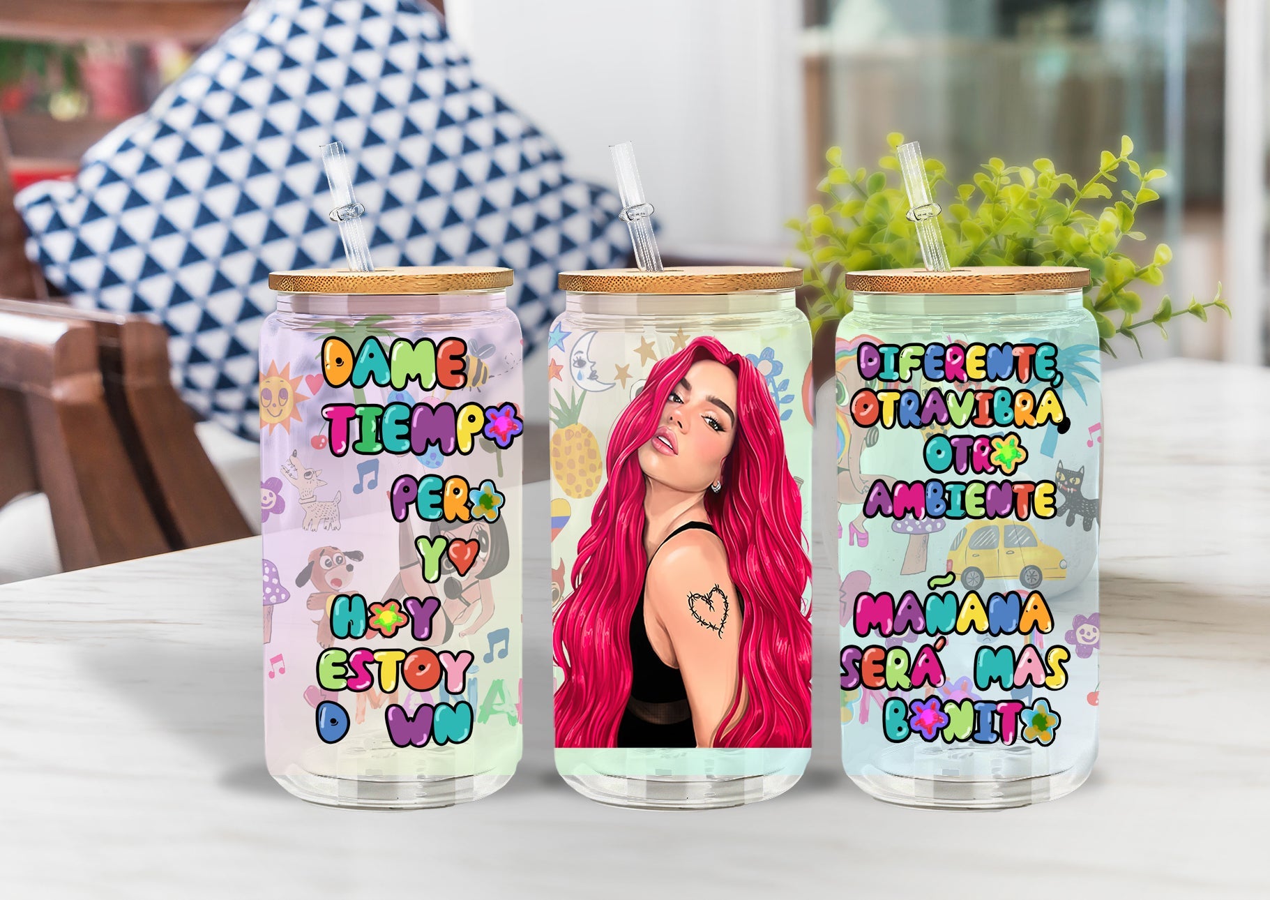 Karol G Mañana sin Ti 16oz Glass can wrap, Karol G manana sera bonito libbey wrap glass can sublimation digital download image png file - VartDigitals