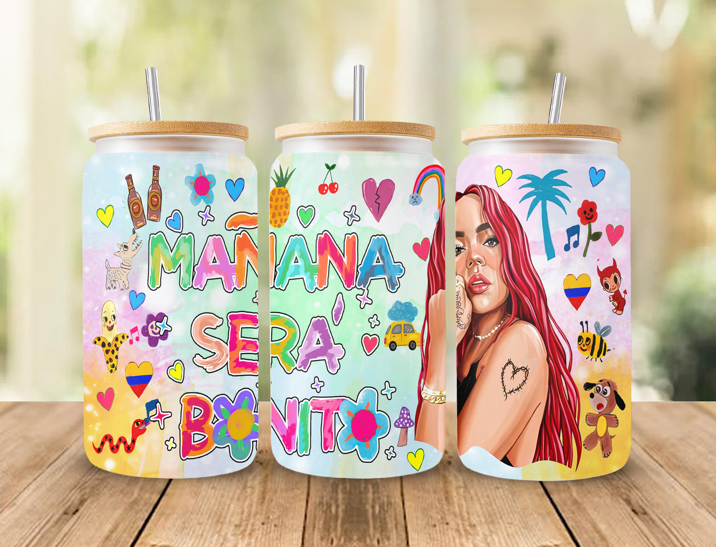 Karol G Mañana sin Ti 16oz Glass can wrap, Karol G manana sera bonito libbey wrap glass can sublimation digital download image file