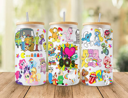 80_s Baby PNG, 16oz Glass Can Wrap, 16oz Libbey Can Glass, I love 80_s Tumbler Wrap, Full Glass Can Wrap, Cartoon Tumbler PNG