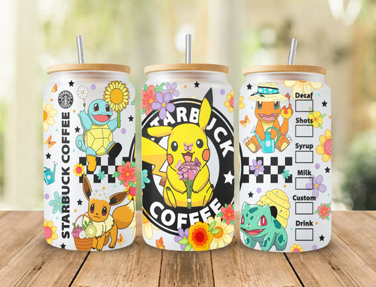 Cartoon Poke Tumbler PNG, 16oz Libbey Glass Can, Can Glass Wrap,Anime Cartoon Sublimation,Digital Game Tumbler, Kids Movie Tumbler - VartDigitals