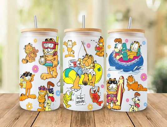 Garfield Cat Cartoon 80s Glass Can, 80s Cartoons png, Garfield Summer Libbey Glass Can, Retro 80s Cartoons Wrap, Garfield Swimming Pool