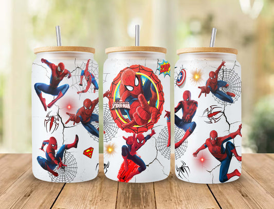 HeroMan 16oz Wrap, 16oz Libbey Glass Wrap, Superhero Wrap, Superhero 16oz Libbey Wrap, Full Size Wrap, Sublimation Wrap, Spider PNG