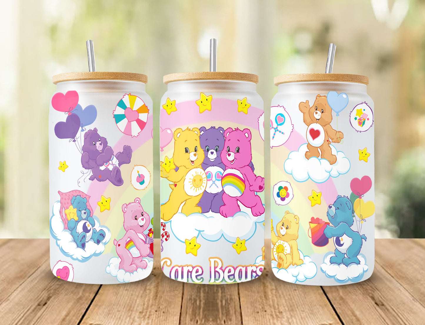 Bears Cartoons 16oz Wrap, 16oz Libbey Glass Can, Frosted Can Glass, Sublimation Design, Rainbow Design, Cute Bears Wrap,Cute Cartoon Design