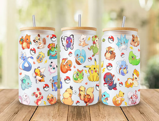 Gotta catch ‘em all Can Glass, Poke Glass Can Wrap, Cartoon Libbey Can Glass 16oz PNG Digital Download - VartDigitals