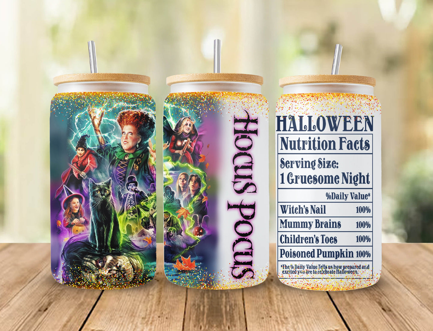 Hocus Pocus Can Glass, Halloween 16oz glass can png design for sublimation, Funny Nutrition Facts Halloween Sublimation digital download