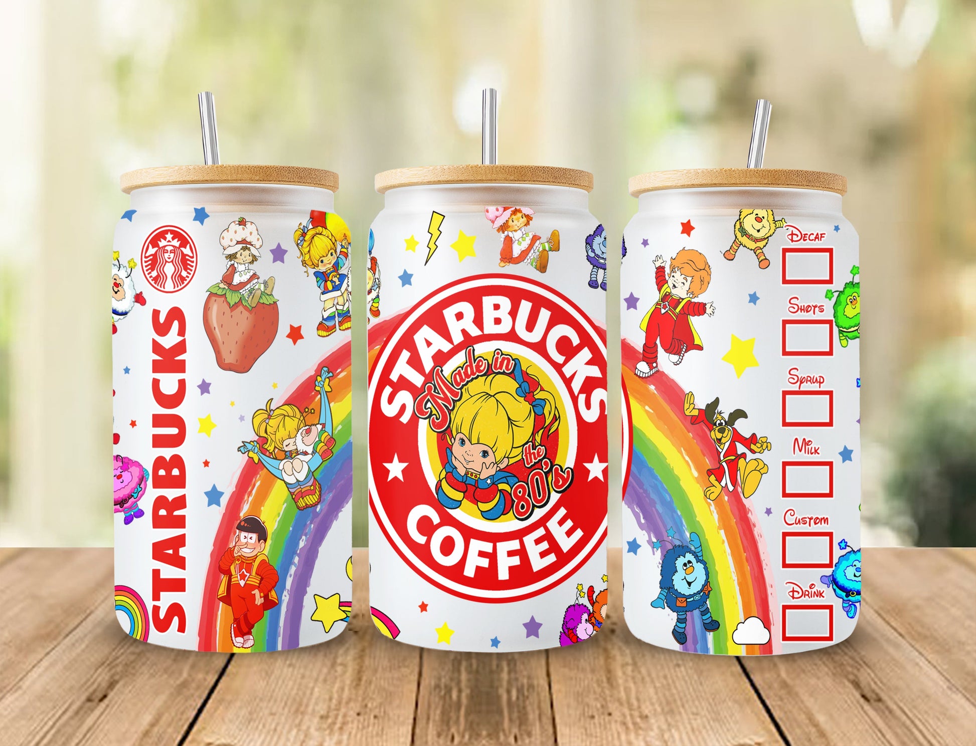 Cartoon 80s Glass Can, 80s cartoons png, rainbow girl Libbey Glass Can 16oz, rainbow brite Glass Can Png, Retro 80s cartoons Tumbler Wrap - VartDigitals