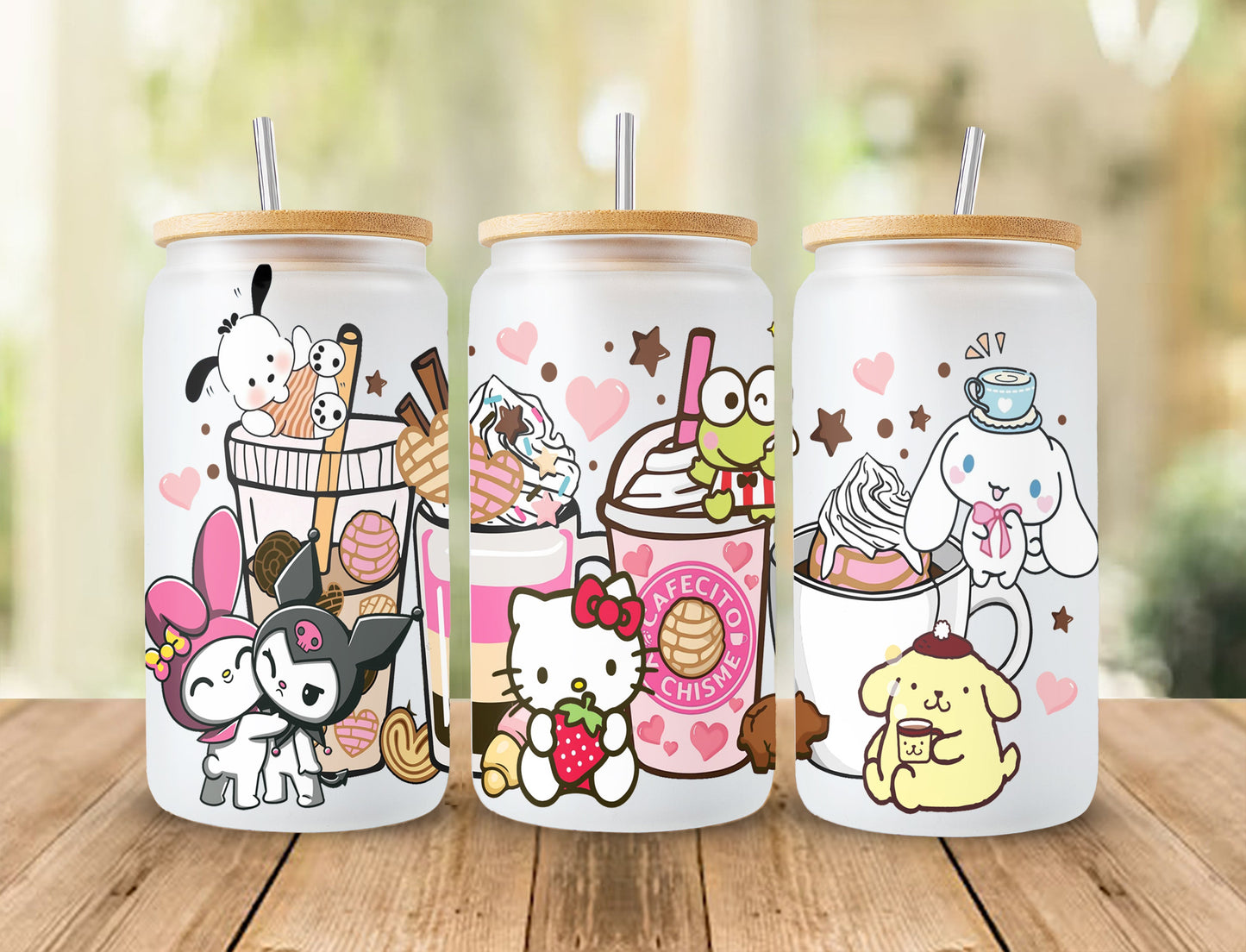 Kawaii Pink Cafecito Y Chisme Tumbler Wrap, Cartoon Tumbler Wrap, 16oz Can Glass Wrap, Friends Coffee Wrap, Hello Cat Png - VartDigitals