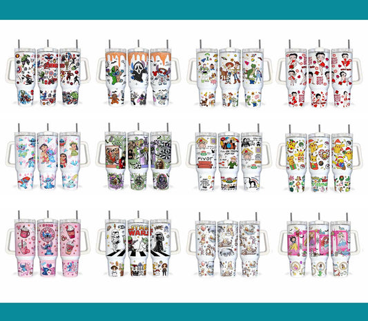 Bundle 12+ Cartoon Characters 40oz Tumbler Wrap Png, Movie Characters 40oz Tumbler Sublimation, Halloween 40oz Tumbler Png Sublimation Design