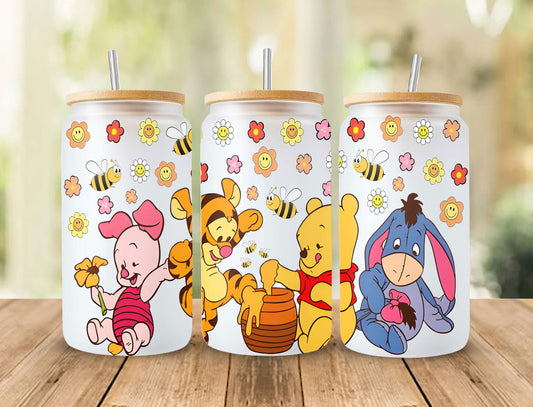 Bears Cartoon Can Glass Wrap, 16oz Libbey Glass Can, Fall Can Glass, Autumn Can Wrap, Fall Vibes Png, Fall Tumbler, Cute Bear Fall Can Glass