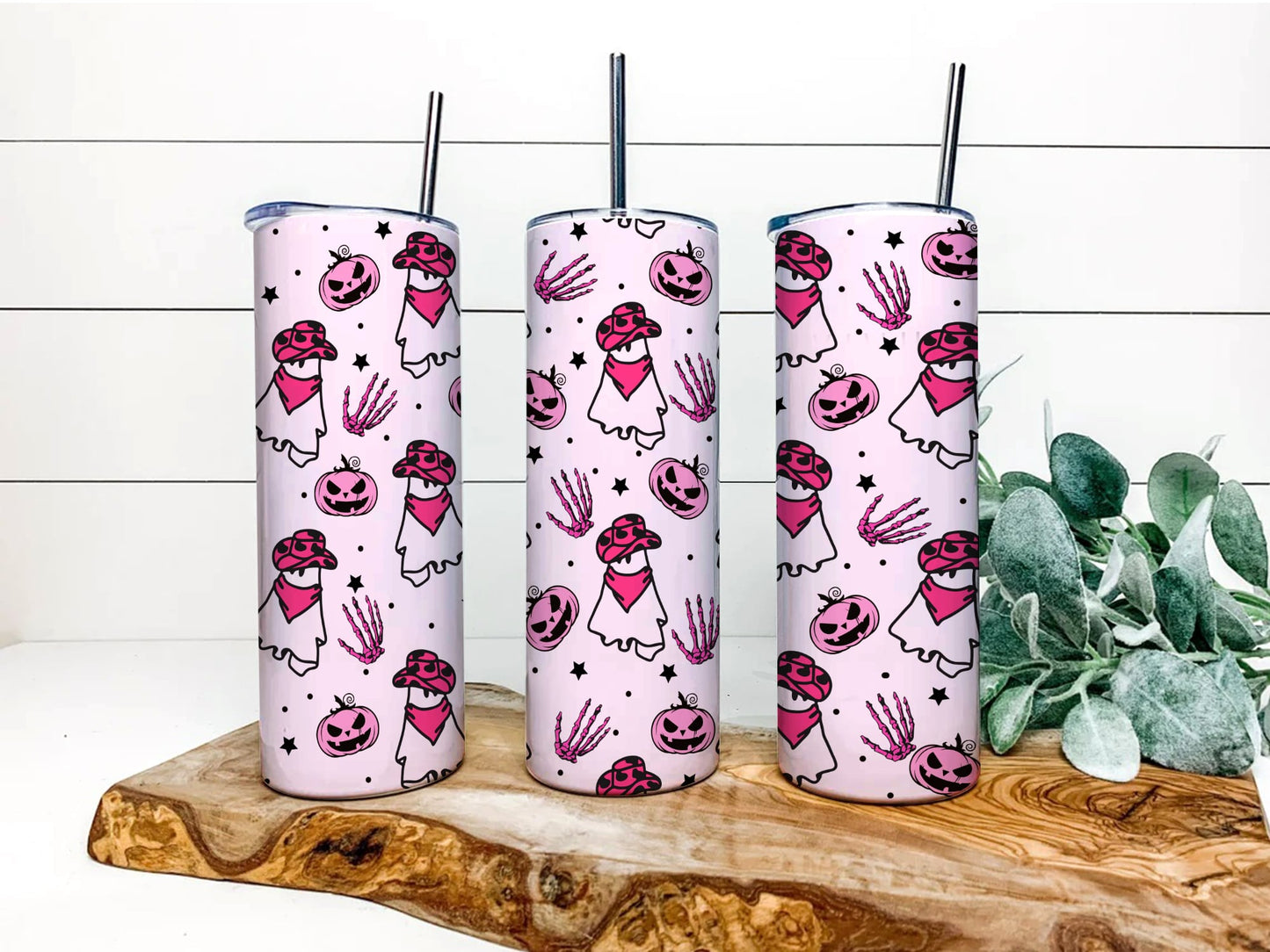 Halloween Western Ghost, Kids Boo Cowboy, 20 Oz Skinny Sublimation Tumbler Wrap, Digital Design PNG Tumbler File Download