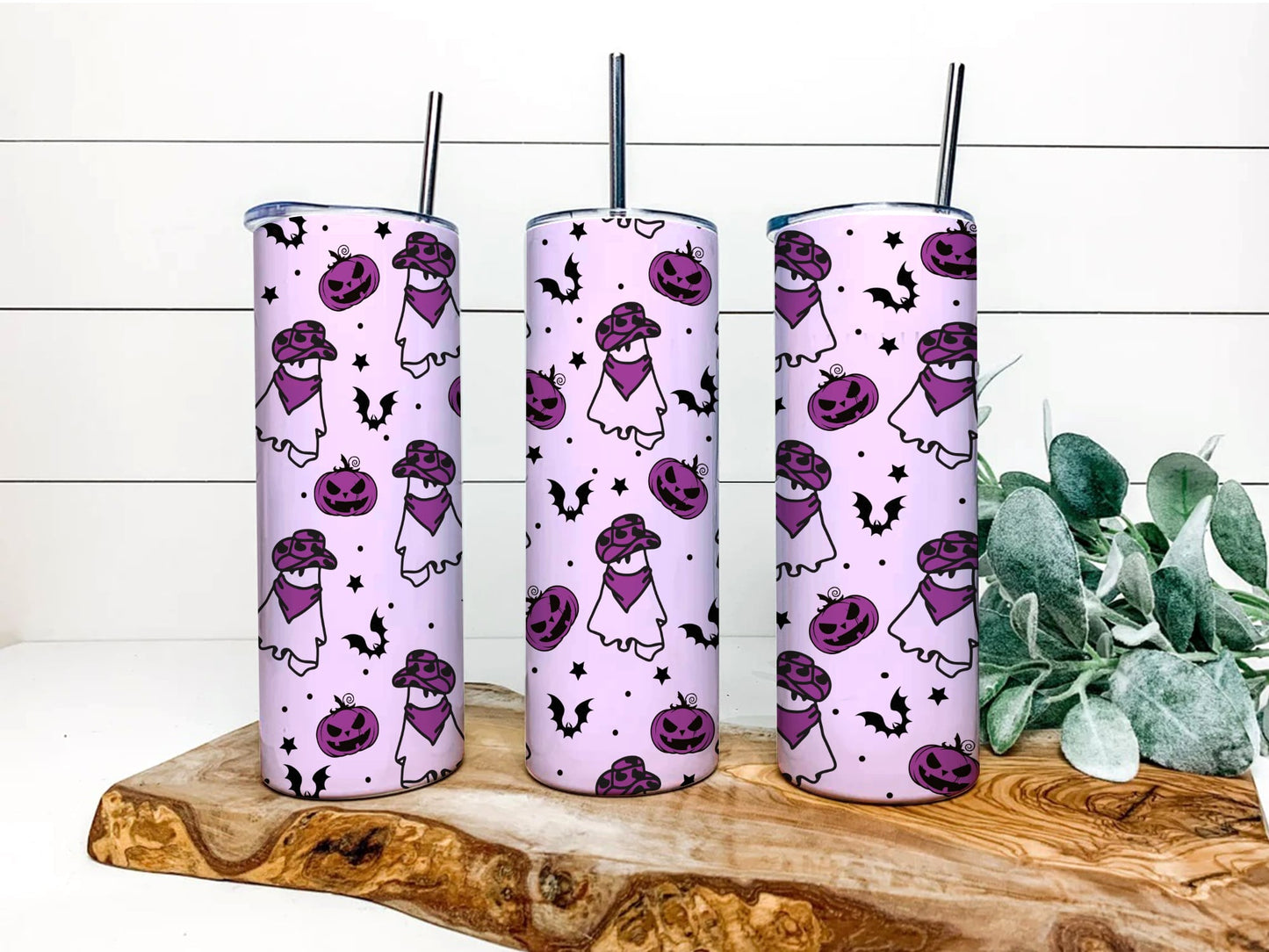 Halloween Western Ghost, Kids Boo Cowboy, 20 Oz Skinny Sublimation Tumbler Wrap, Digital Design PNG Tumbler File Download