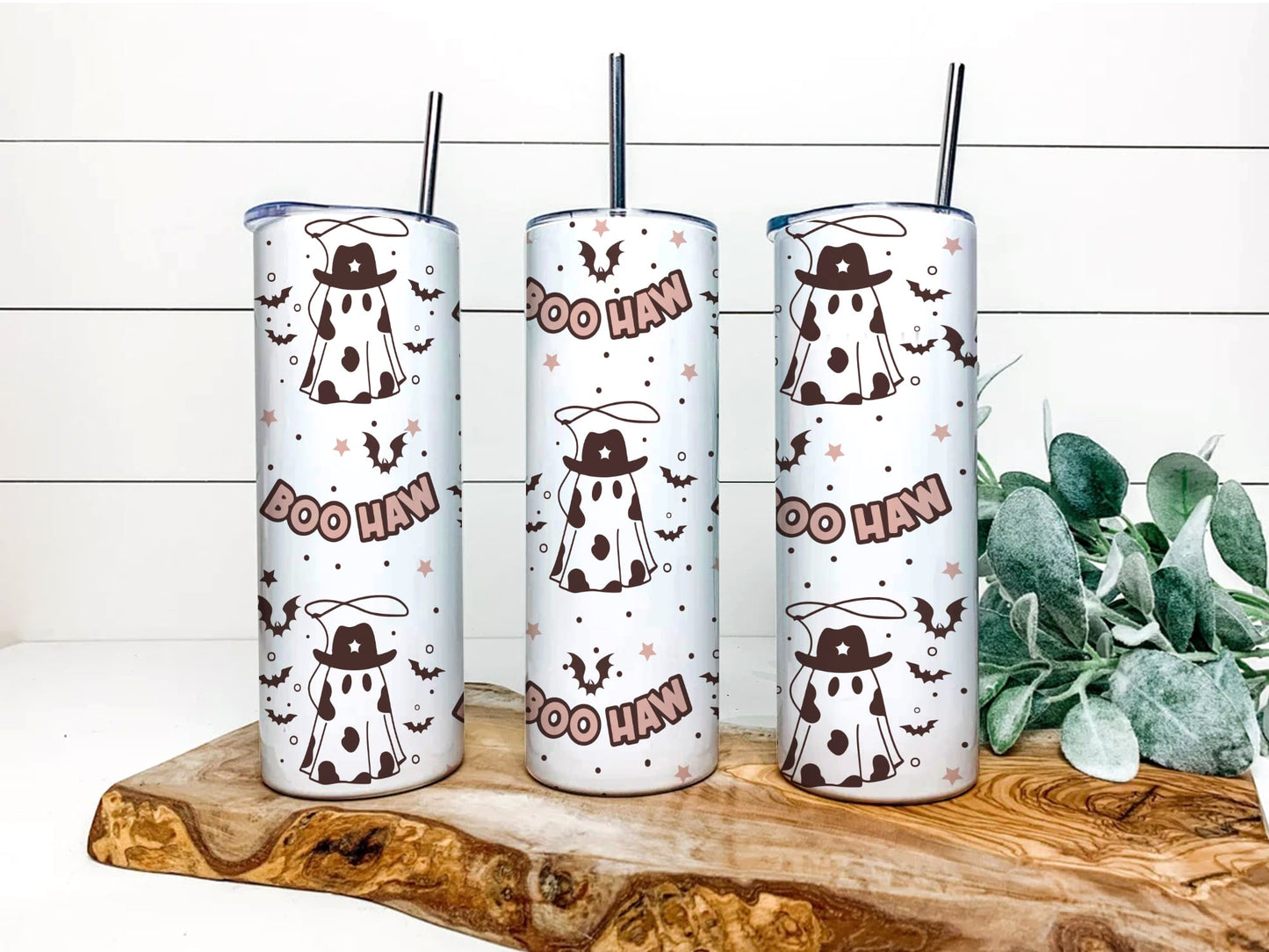 Halloween Western Ghost, Kids Boo Cowboy, 20 Oz Skinny Sublimation Tumbler Wrap, Digital Design PNG Tumbler File Download