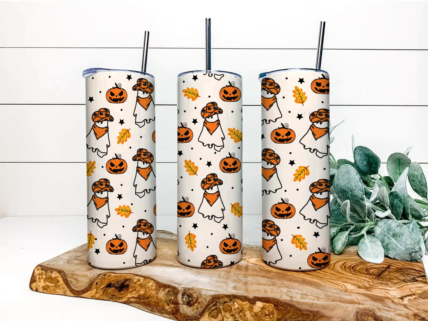 Halloween Western Ghost, Kids Boo Cowboy, 20 Oz Skinny Sublimation Tumbler Wrap, Digital Design PNG Tumbler File Download