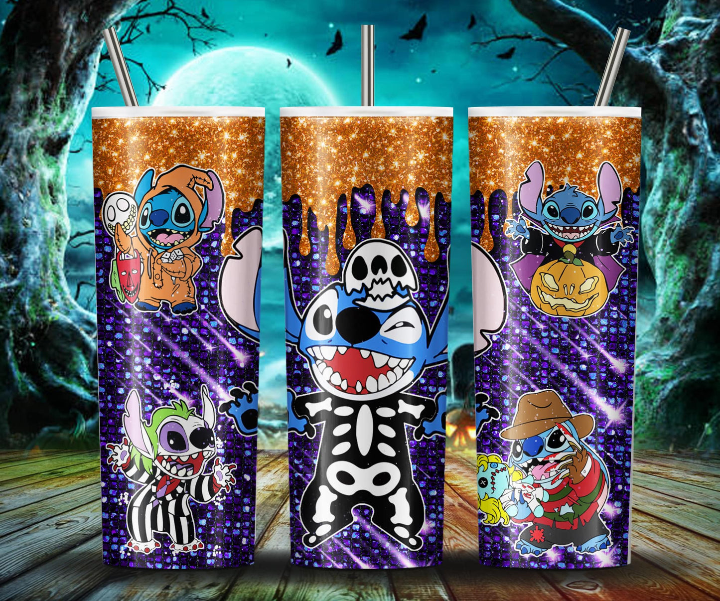 Cartoon Character Glitter 20oz Tumbler Wrap, Stitch 20oz Skinny Tumbler Wrap, 20oz Tumbler PNG Sublimation Instant Digital Download