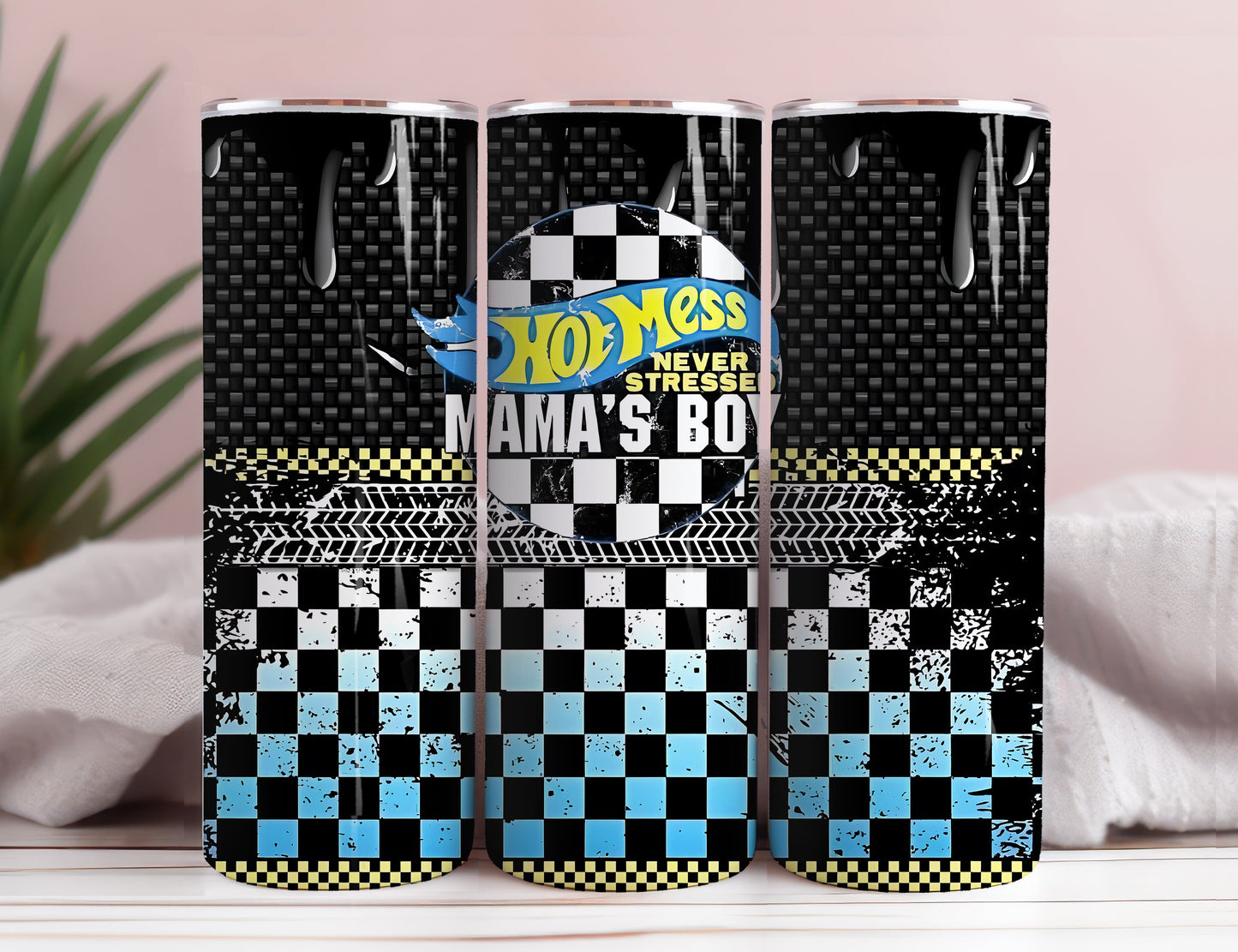 Hot Mess Boymama 20oz Skinny Tumbler, Race Mama Tumbler Png, Racing Sublimation Design, Race Flag Tumbler Wrap, Racer Gift, Digital Download - VartDigitals